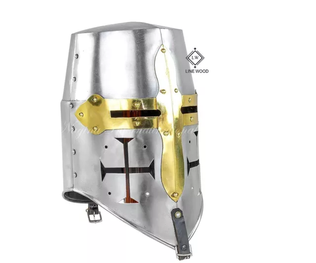 Medieval Era Brass Crusaders Templar Premium Steel & Brass Helmet | Props & Head