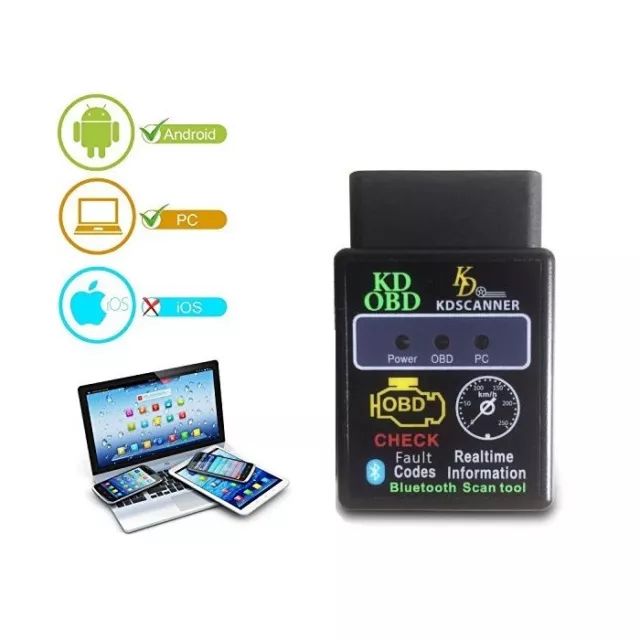 OBD2 Strumento scanner/lettore auto diagnostico Bluetooth, wireless ELM327 V2.1 Android