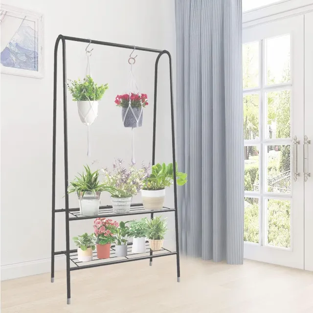 2-Tier Plant Stand,Hanging Plant Stand with 2 Macrame Plant Hanger and Hooks