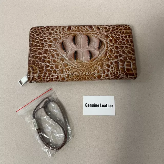 New Wallet Purse Zip Around Reptile Pattern Brown Wristlet Card Holder Leather