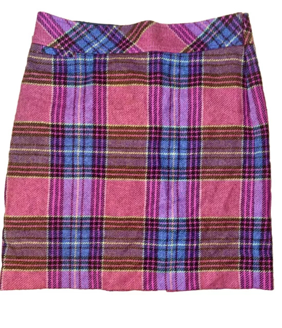 L.L. Bean Vintage Straight Pencil Skirt 12 Wool Blend  Pink Blue Plaid Lined