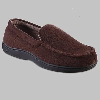 Isotoner Men's Microterry Jared Moccasin Slippers - Brown L