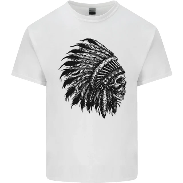 Indian Skull Headdress Biker Motorbike Mens Cotton T-Shirt Tee Top