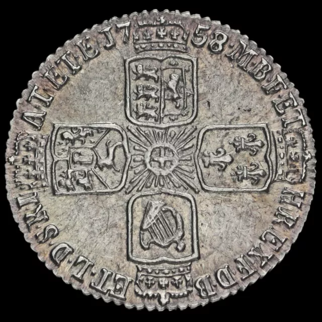 1758 George II Early Milled Silver Sixpence, G/EF #2 2