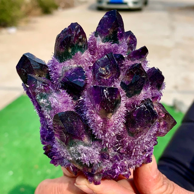 1.97LB New Find purple Phantom Quartz Crystal Cluster Mineral Specimen Healing