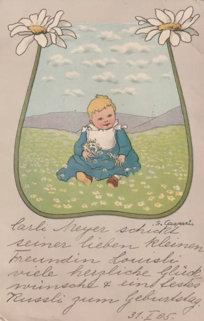 Künstler-AK-G.Caspari-Jugendstil-Mächen auf Wiese-1905