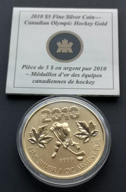 *** Canada 2010  $5 Fine Silver Coin *** Canadian  Olympic  Hockey  Gold  ***