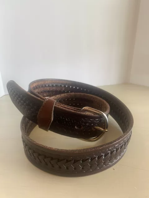 BROWN WESTERN BRAIDED & Tooled Leather Belt Men’s Size 36 Made in ...