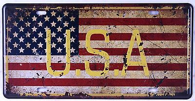 Vintage Metal Tin Signs American Flag Car License Plate Wall Decor Plaque Poster