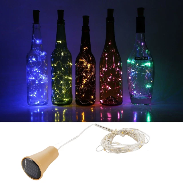 10 15 20 LED Solar Copper Cork Wire String Lights Wine Bottle Xmas Decor Lamp RK