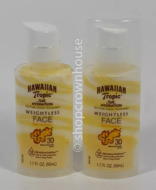 2 Hawaiian Tropic Silk Hydration WEIGHTLESS FACE Oil Free SPF 30 Lotion 02/2025