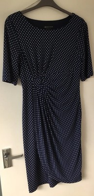 Ladies Connected Apparel Dress, Dark Navy Blue with White Spots Size 12. VGC