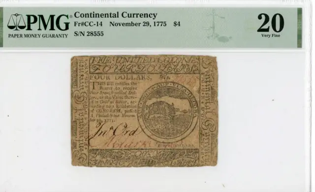 NobleSpirit No Reserve US CC-14 1775 $4 Continental Currency PMG 20