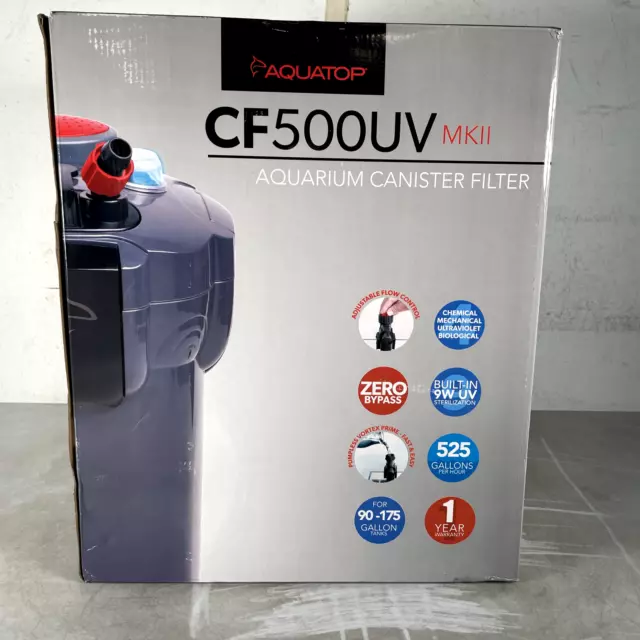 AQUATOP 5-Stage 525 GPH Canister Filter w/ Vortex Prime & 9W UV CF-500UVMKII