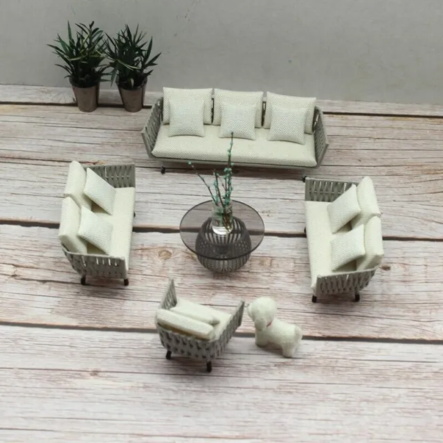 1/15 Scale Dollhouse Miniature Living Room Furniture Knitted Sofa Table Set