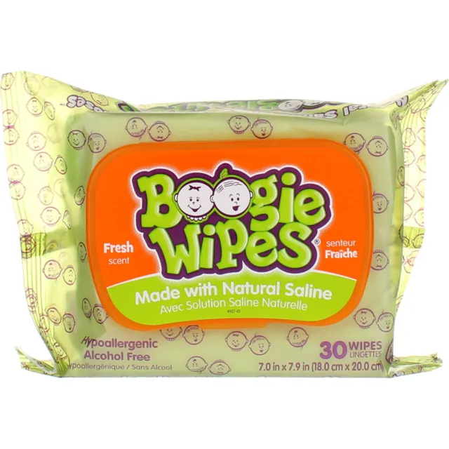 5 Pack Boogie Wipes Natural Saline Nose Wipes, Fresh Scent, 30 Ct