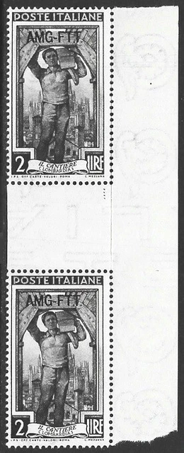 Italy Trieste A AMG-FTT 1950-54 Italy to Work 2L GUTTER PAIR #92 VF-NH