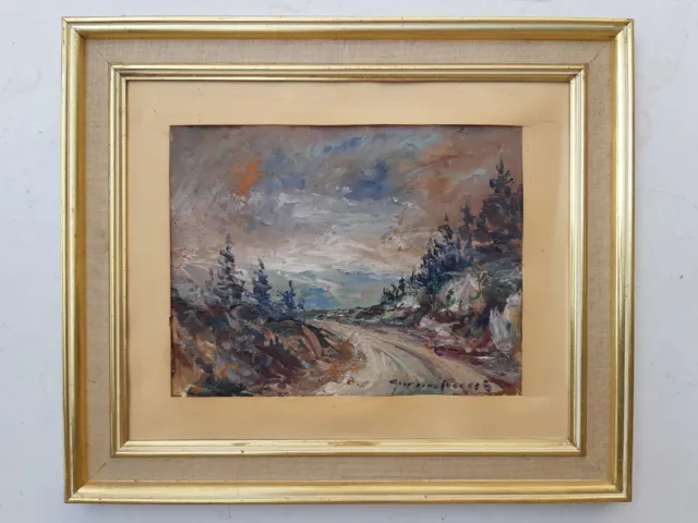 Ancien tableau PAYSAGE montagne SAVOIE hiver NEIGE peinture de Germaine FRANCOZ