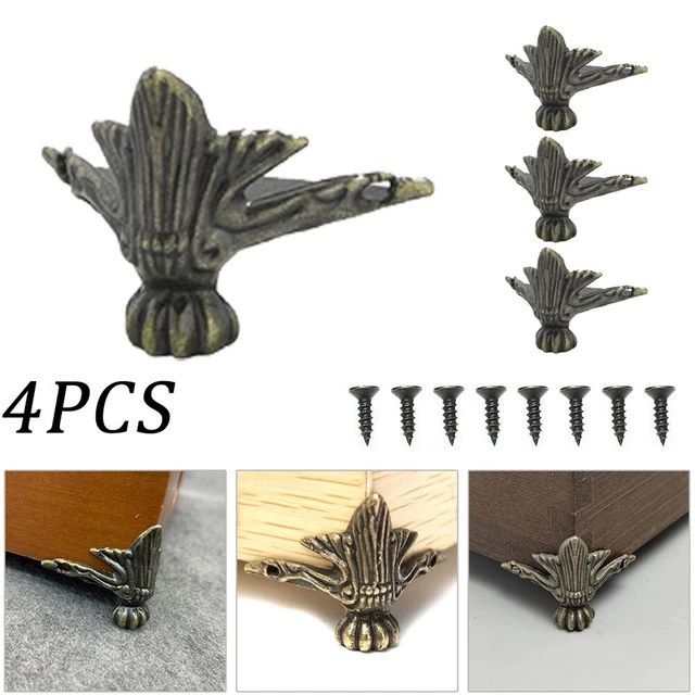 4 Pièces / Set Antique Laiton Bijouterie Poitrine Bois Étui Boîte Décor Pied
