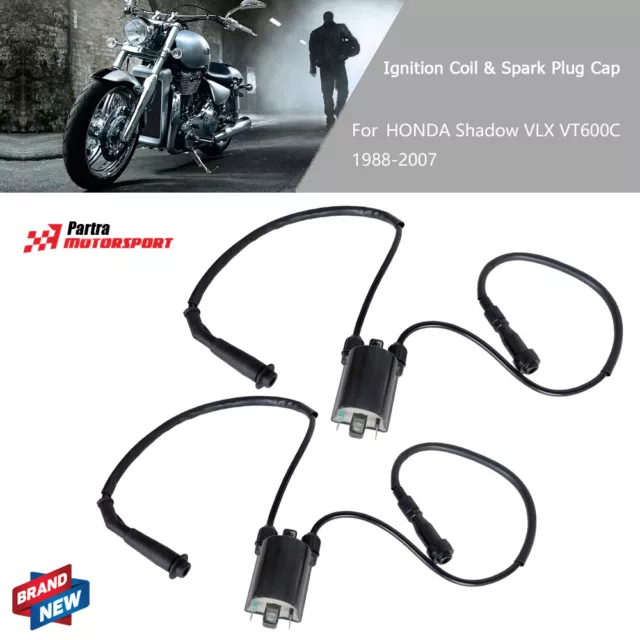 For HONDA Shadow VLX VT600C 1988-2007 2sets of Ignition Coil & Spark Plug Cap