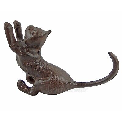 Playful Cat Figurine Statue Cast Iron Heavy Duty Rustic Antique Style Bookend