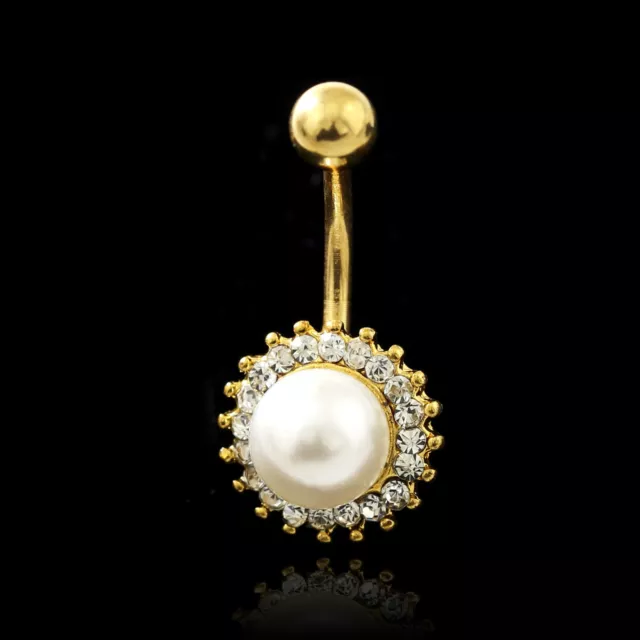 BIG PEARL FLOWER sexy Belly Ring Bar Navel Belly Button Barbell Body Piercing