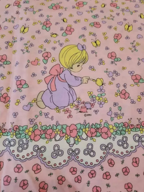Rare Vintage Precious Moments Single Border Pink Fabric Lavender Dress 2 Yards