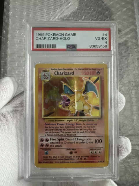 Carte Pokemon Charizard/Dracaufeu holo 4/102 Edition 1 Set de Base PSA 4