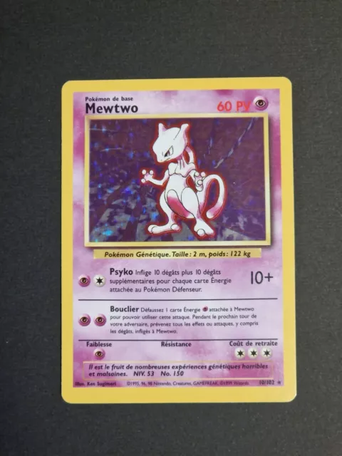 Carte Pokémon HOLO Mewtwo 10/102 Set de Base Edition 2 FR Wizards