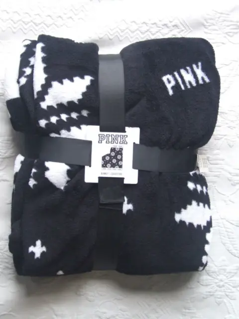 Victoria's Secret "Pink" Nwt Super Plush Throw / Blanket Snowflakes Black - Nr