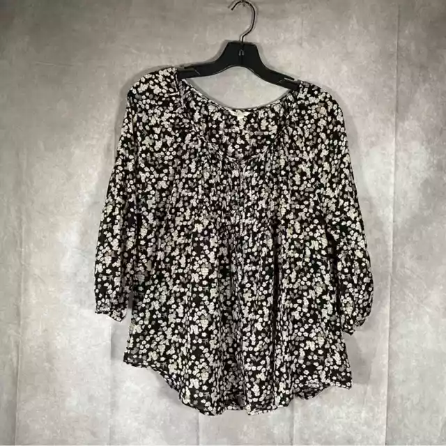 Sonoma Life + Style | Black & Cream Floral Button Up Lightweight Blouse | XL