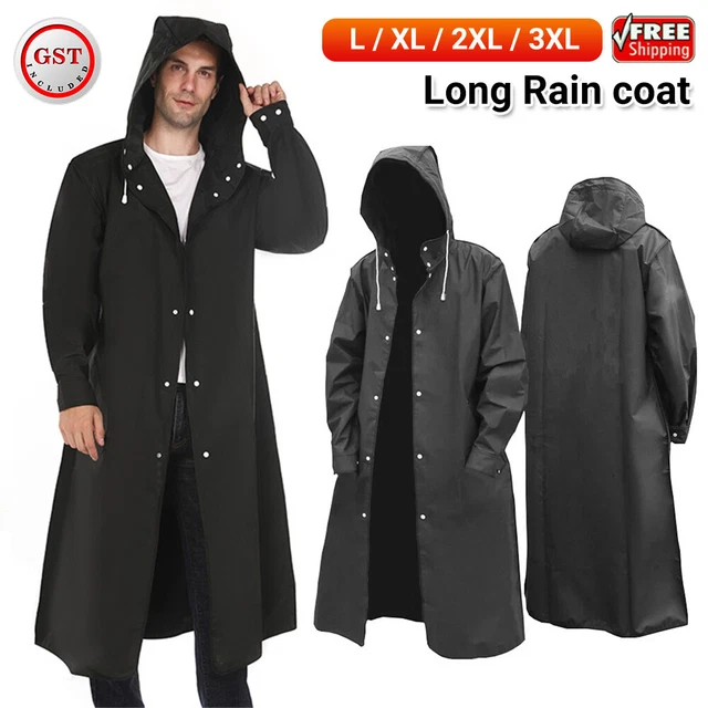 Waterproof Long Black Raincoat Men Rain Coat Hooded Trench Jacket Outdoor Hiking