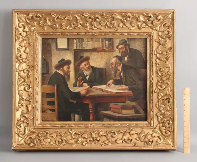 Antique Signed RAIMOND VOLANEK Austrian Interior Genre Jewish Rabbi Oil Painting