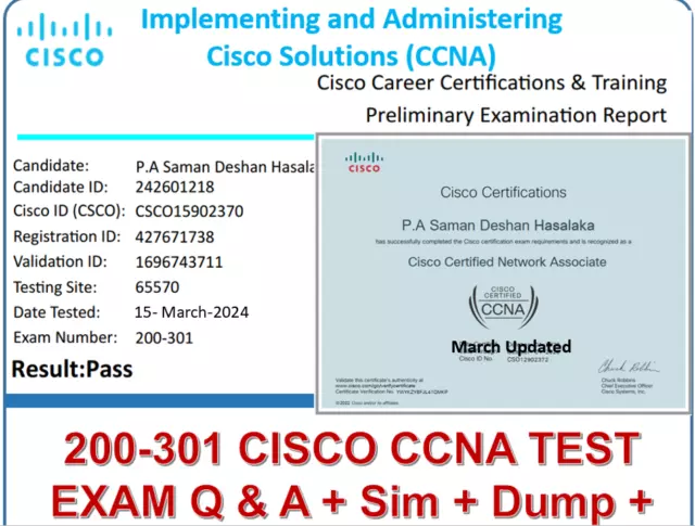 200-301  CISCO CCNA TEST EXAM Q & A +Sim +Dump+ Past papers 2024 March