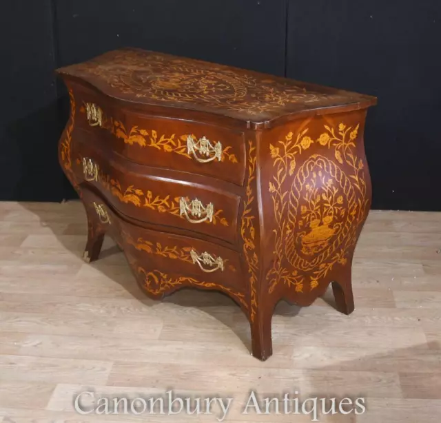 Bombe Commode Chest Drawers Dutch Marquery Inlay Cabinet