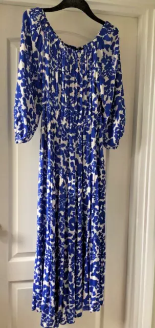 Stunning MARKS & SPENCER Blue Elasticated Waist Maxi Dress - Size 12