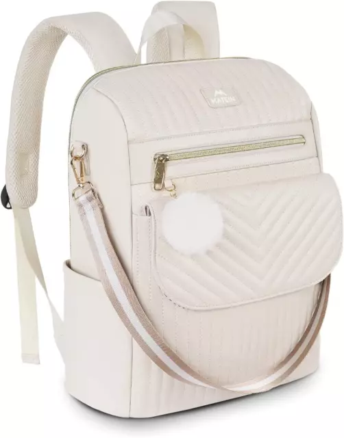 Quilted Laptop Backpack for Women, 15.6 Inch Convertible Soft Leather Backpack
