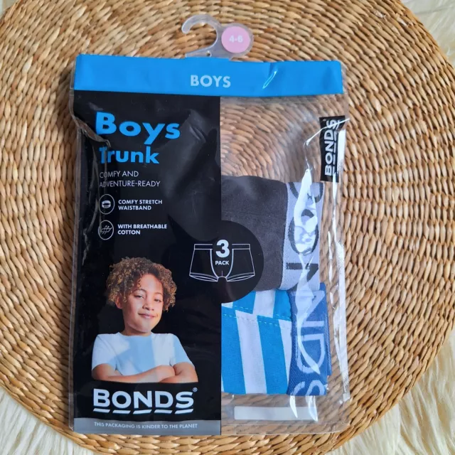 Bonds Boys Kids 2 Pack Cotton Trunks Underwear size 4 5 6 Stripe Blue Black