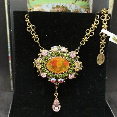 Michal Negrin Necklace Large Cameo Roses With Swarovski Crystals Statement Box