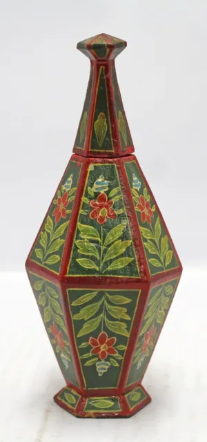 Old Wooden Hand Painted Pot Vase with Beautiful Floral design Hand Crafted