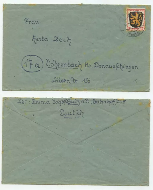 18092 - Mi.Nr. 6 - Beleg - Sulz 31.12.1945 nach Vöhrenbach