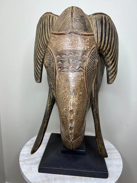 vary large African Mask Baule Tribe Ram Head Mask 14" X 8"