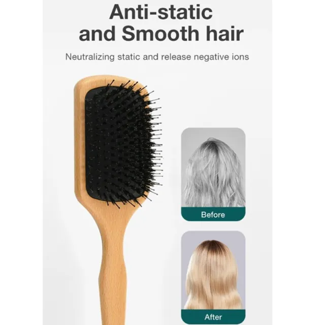 Boar Bristle Hair Brush Beech Wooden  Comb Gasbag Massage Hair Brush for8925