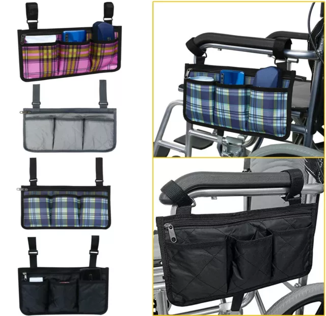 Outdoor Wheelchair Side Pouch Storage Bag Armrest Pocket Organizer Phone Holder