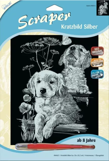 Labradors - Mammut Kratzbild Silber ohne Rahmen Kratzbilder Scraper