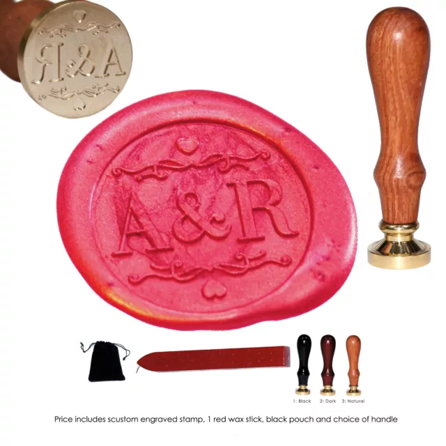 Wax Seal Stamp 22mm Heart & Scroll Design Personalised Custom Engraved Initials