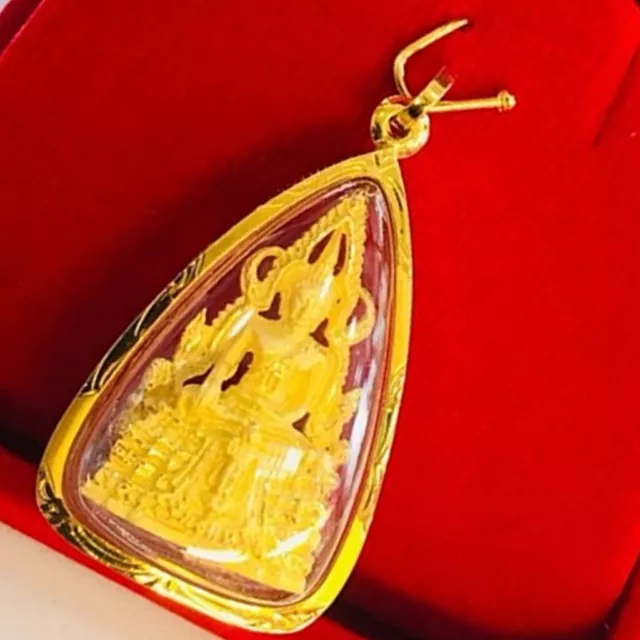 thai Amulet Phra Buddha Chinnarat Pendant Genuine Gold Plated Waterproof Frame 9