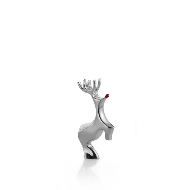 Nambe Metal Alloy Miniature Red-Nosed Reindeer Christmas Figurine, 4.5" - Silver