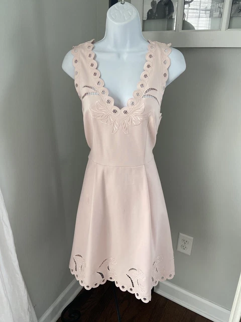 TED BAKER EMALISE Pink V-neck Embroidered Skater Dress TB 3 US 8 $64.90 -  PicClick