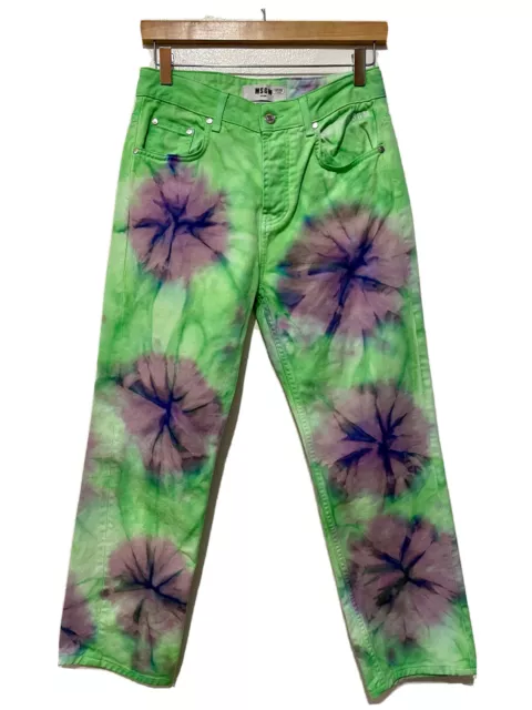 MSGM Green / Purple Tie Dye Sport Jeans IT 42 / US 8 Pants 100% Cotton Italy